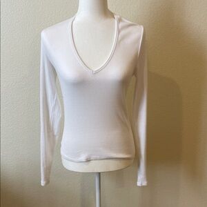 rag & bone White Ribbed Long Sleeve Tee